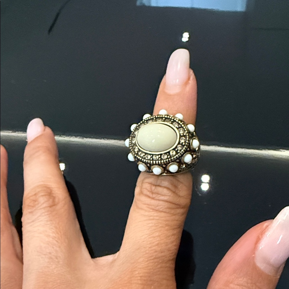 Heidi Daus Silver and Cream Statement Ring